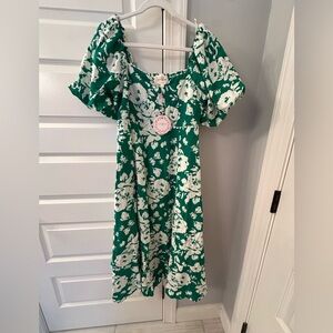 Umgee Green and White Floral Midi Dress